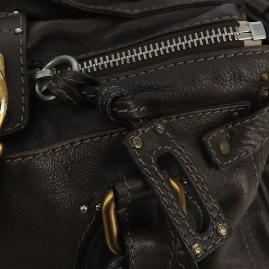 Chloe Paddington Hand Bag Leather Brown Gold Silver am7143