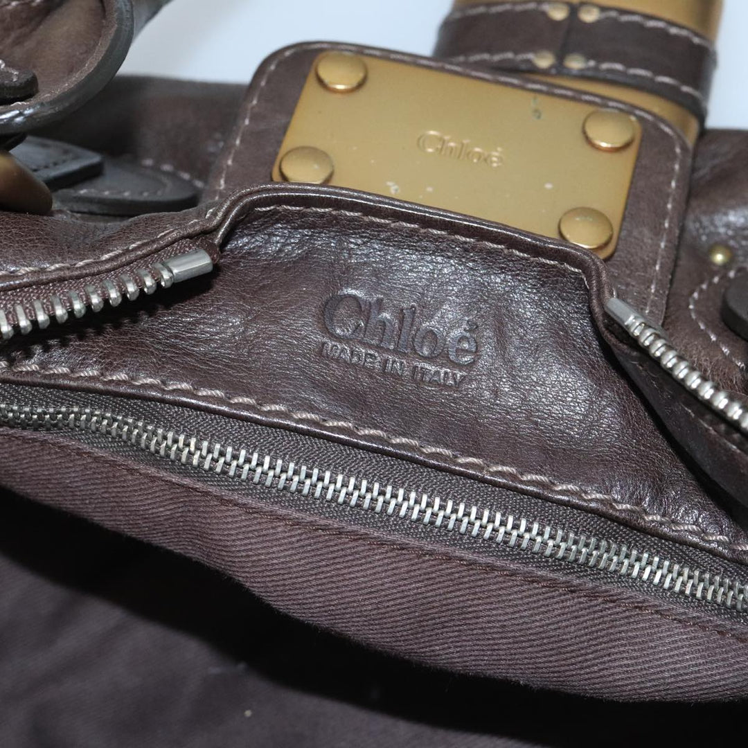Chloe Paddington Hand Bag Leather Brown Gold Silver am7143