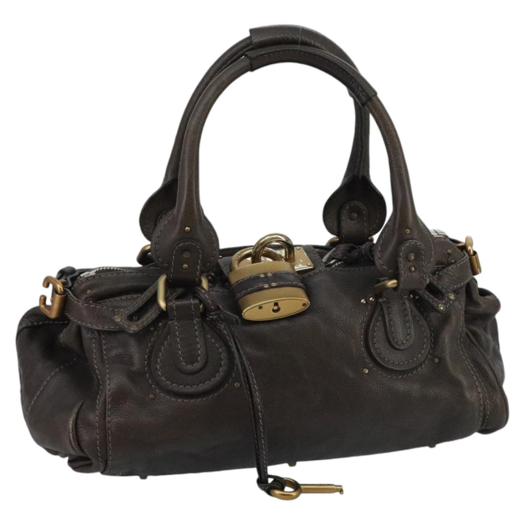 Chloe Paddington Hand Bag Leather Brown Gold Silver am7143