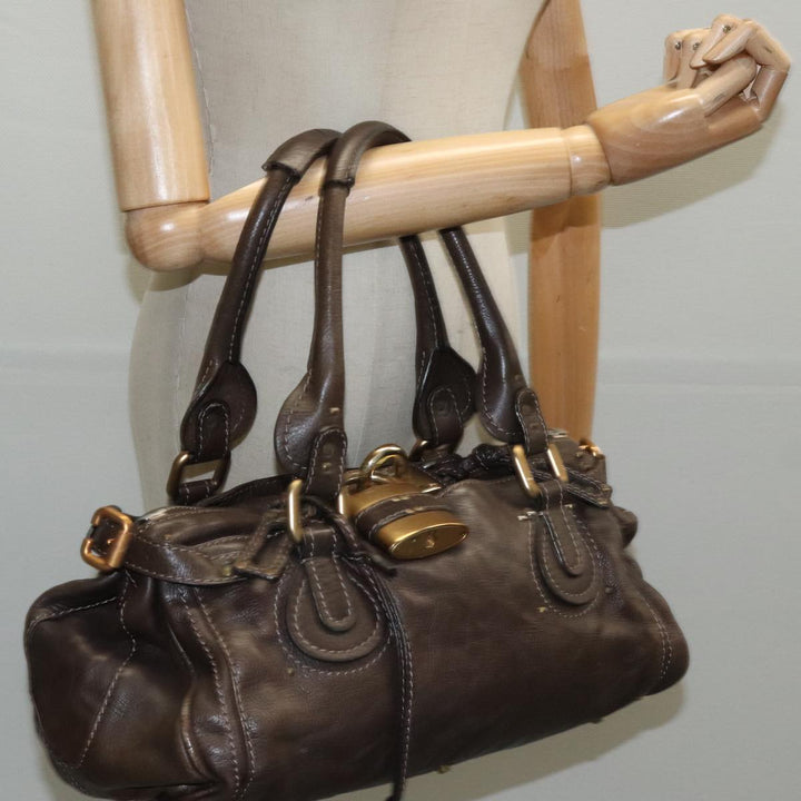 Chloe Paddington Hand Bag Leather Brown Gold Silver am7143