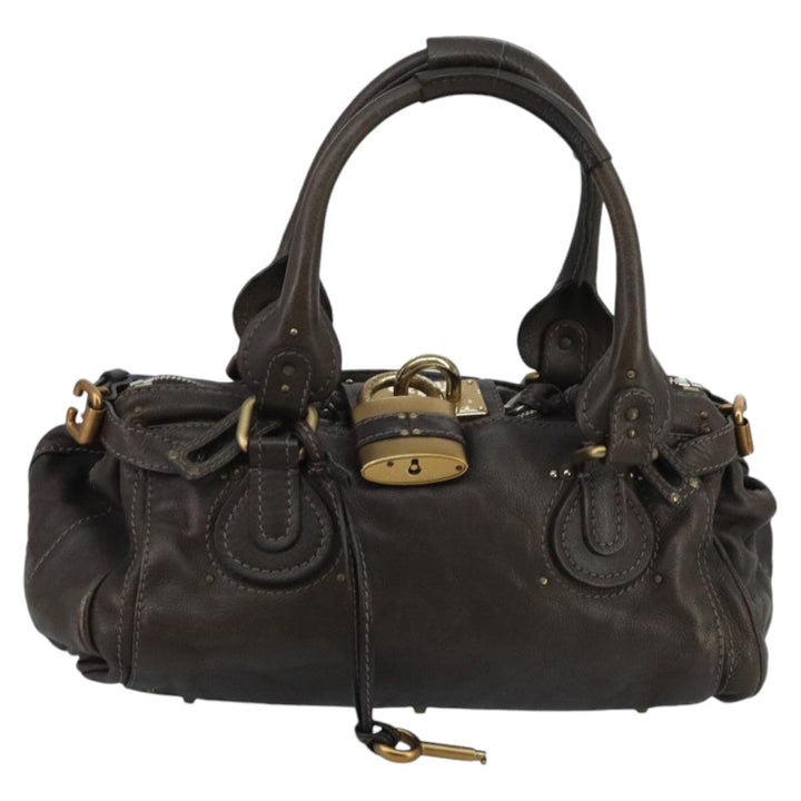 Chloe Paddington Hand Bag Leather Brown Gold Silver am7143