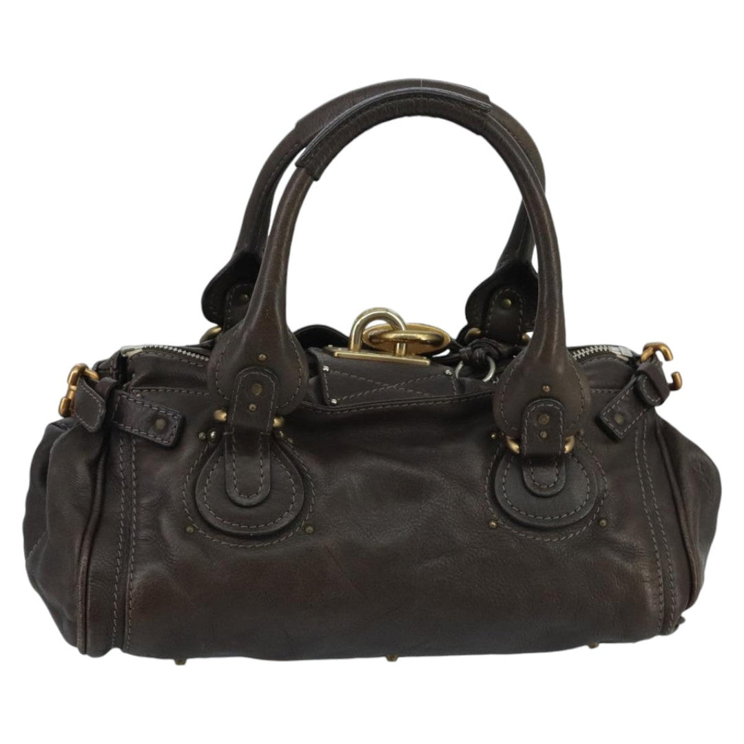 Chloe Paddington Hand Bag Leather Brown Gold Silver am7143