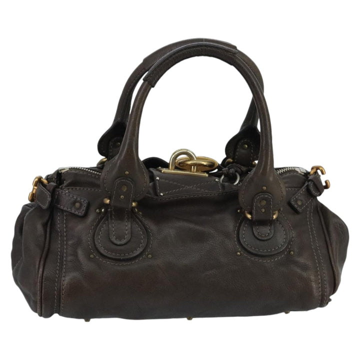 Chloe Paddington Hand Bag Leather Brown Gold Silver am7143
