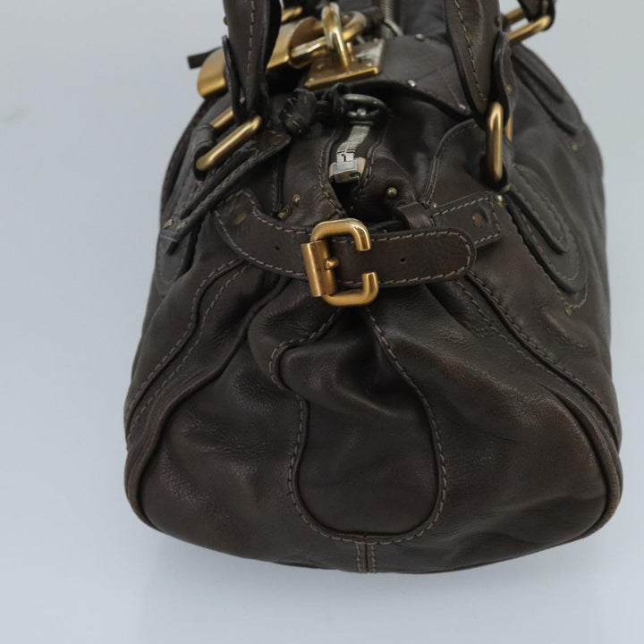 Chloe Paddington Hand Bag Leather Brown Gold Silver am7143