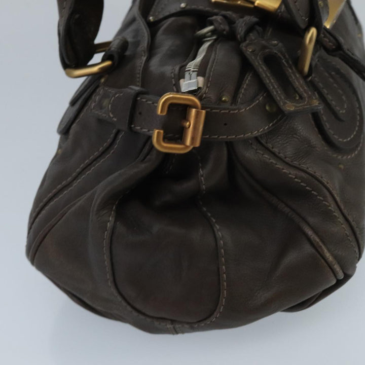 Chloe Paddington Hand Bag Leather Brown Gold Silver am7143