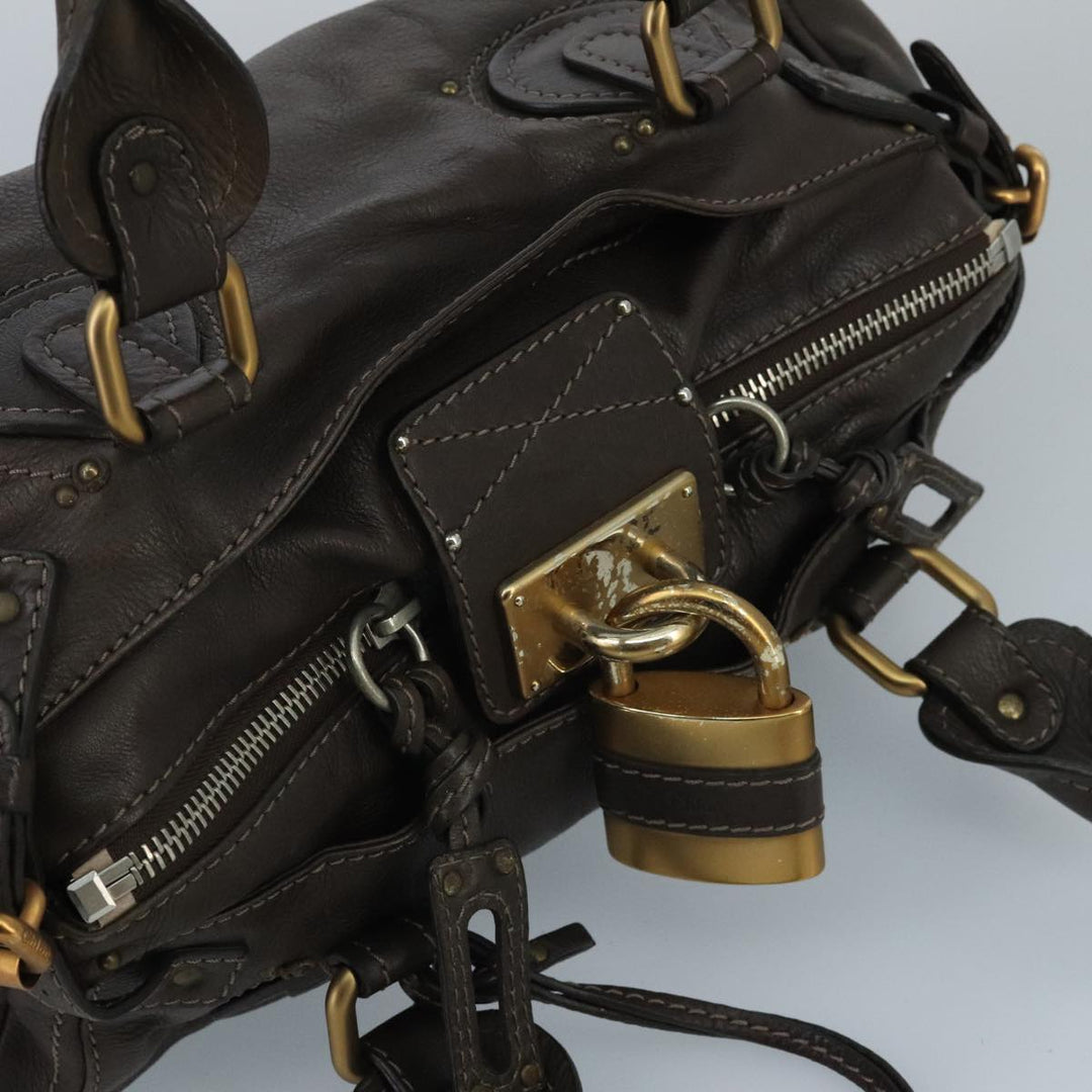 Chloe Paddington Hand Bag Leather Brown Gold Silver am7143