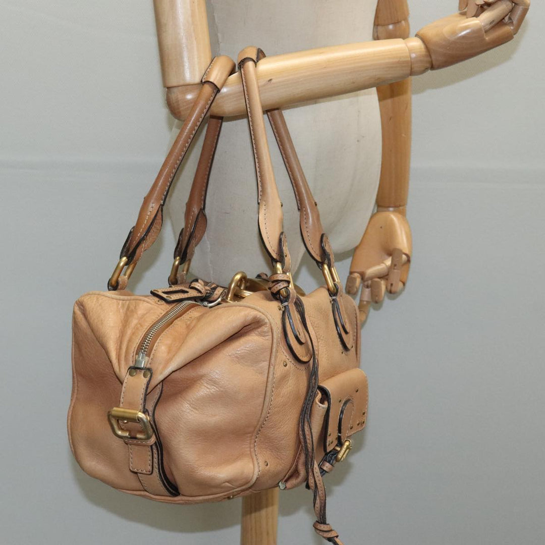 Chloe Paddington Hand Bag Leather Brown Gold Silver am7146