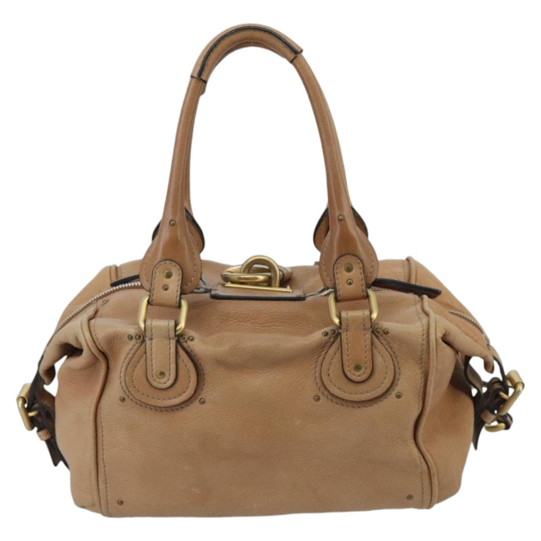 Chloe Paddington Hand Bag Leather Brown Gold Silver am7146