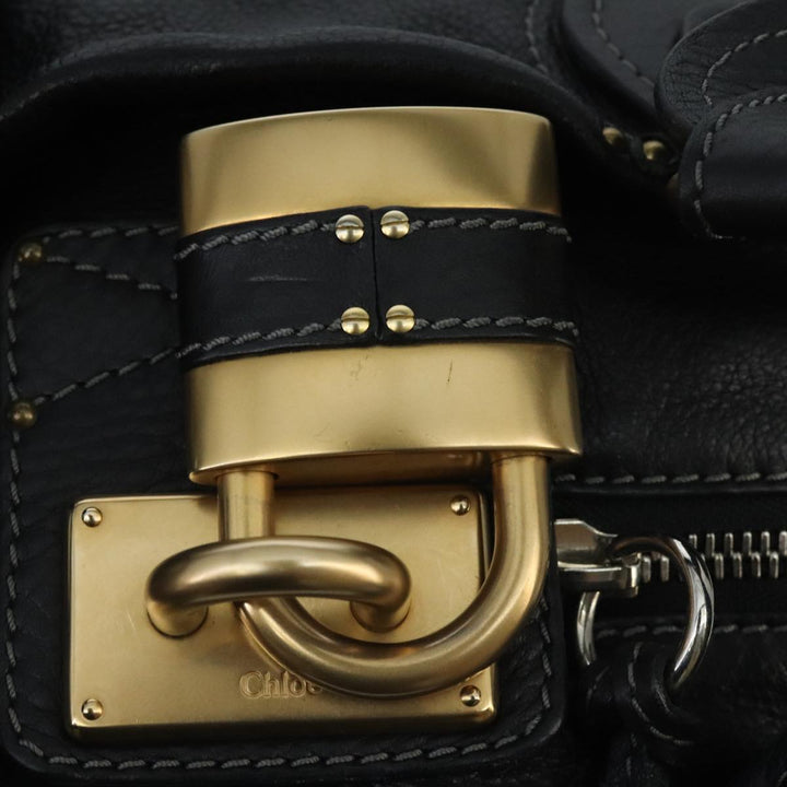 Chloe Paddington Hand Bag Leather Black Gold Silver am7153