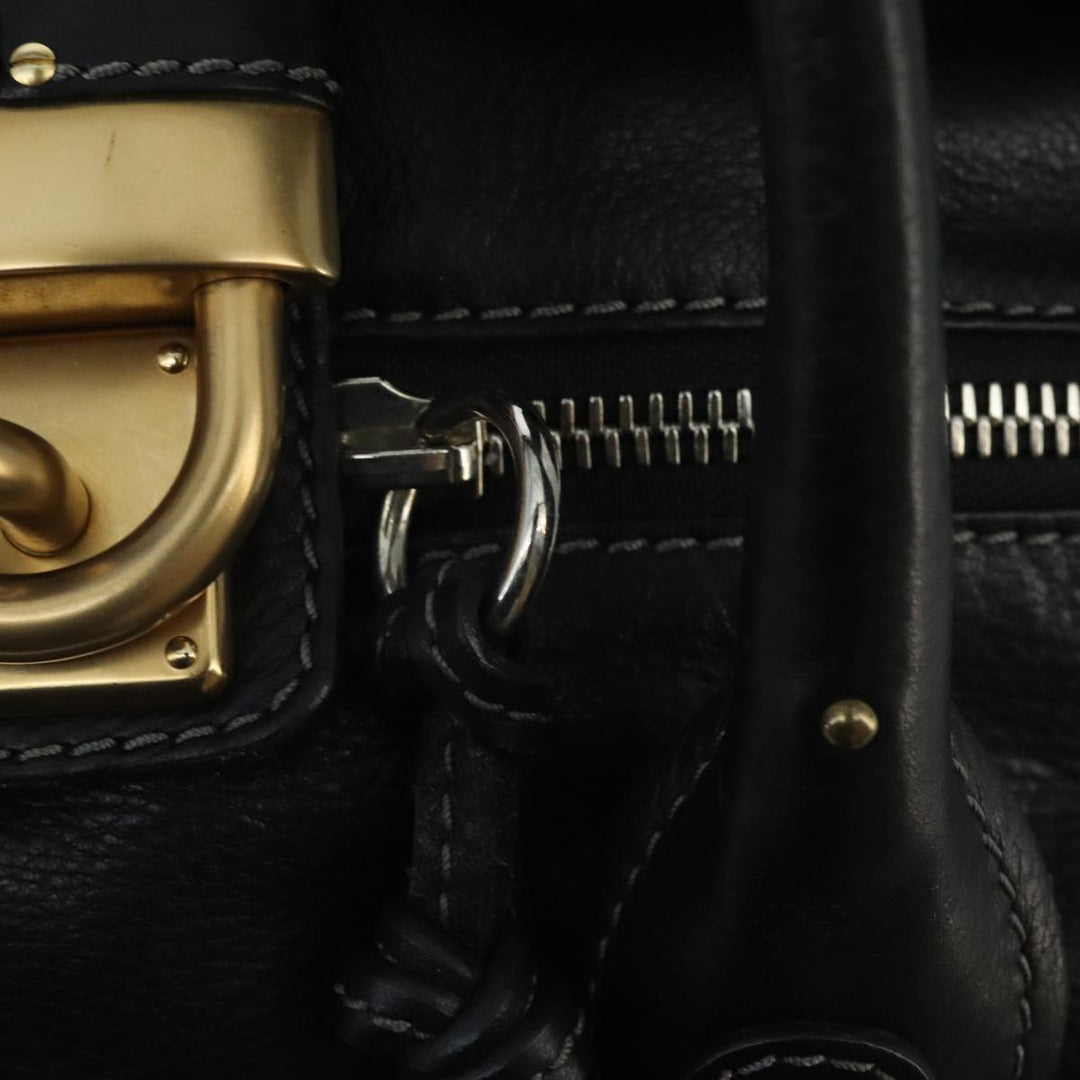 Chloe Paddington Hand Bag Leather Black Gold Silver am7153