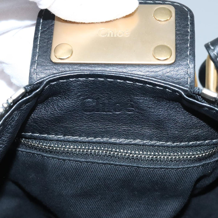 Chloe Paddington Hand Bag Leather Black Gold Silver am7153