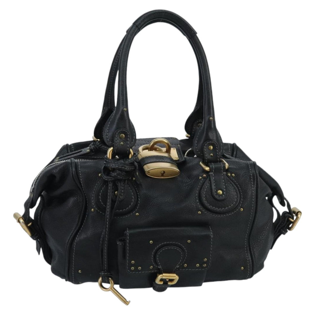 Chloe Paddington Hand Bag Leather Black Gold Silver am7153