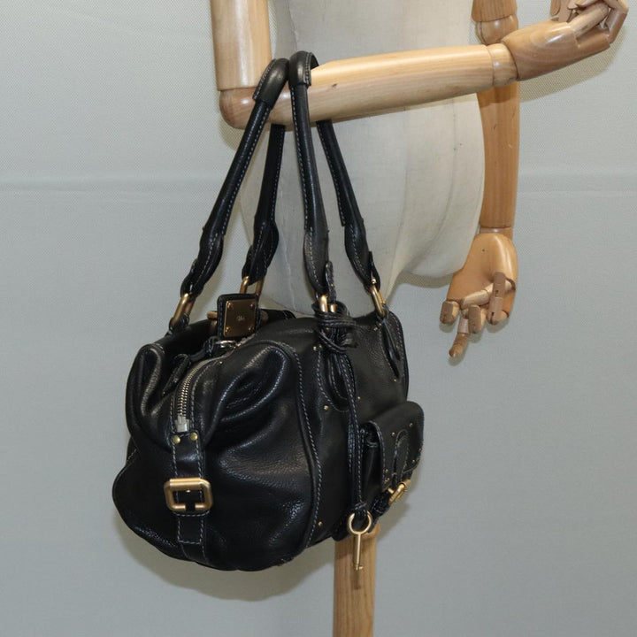 Chloe Paddington Hand Bag Leather Black Gold Silver am7153
