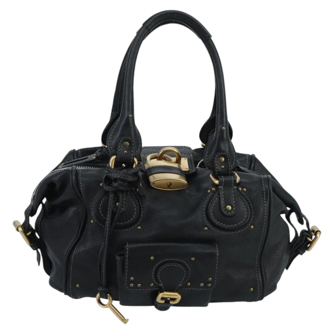 Chloe Paddington Hand Bag Leather Black Gold Silver am7153