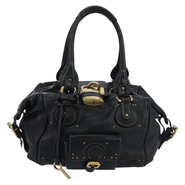 Chloe Paddington Hand Bag Leather Black Gold Silver am7153