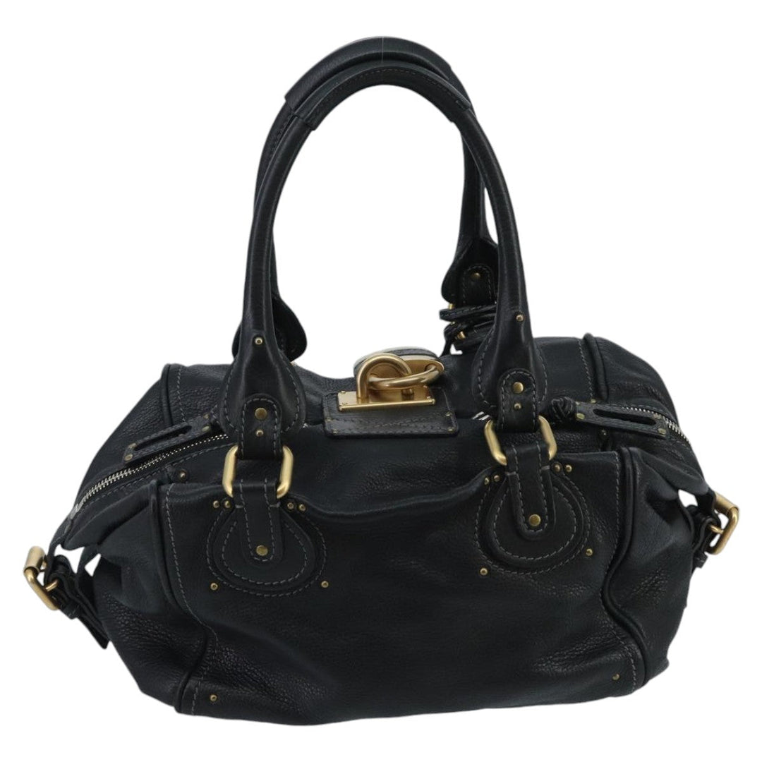 Chloe Paddington Hand Bag Leather Black Gold Silver am7153