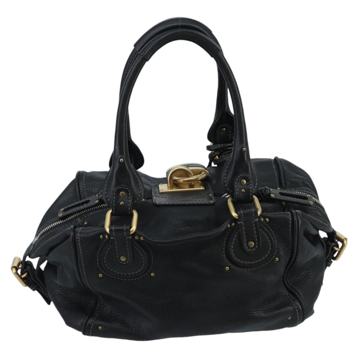 Chloe Paddington Hand Bag Leather Black Gold Silver am7153