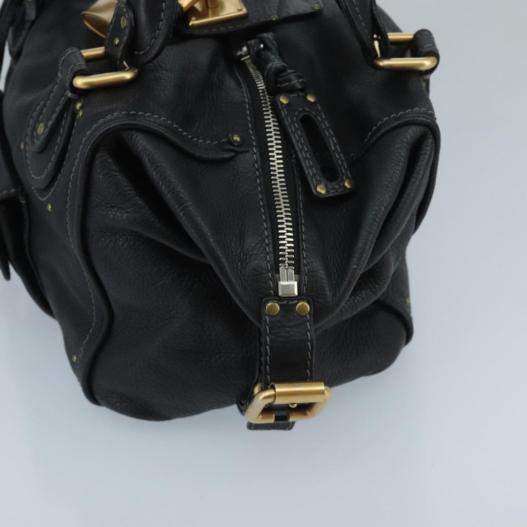 Chloe Paddington Hand Bag Leather Black Gold Silver am7153
