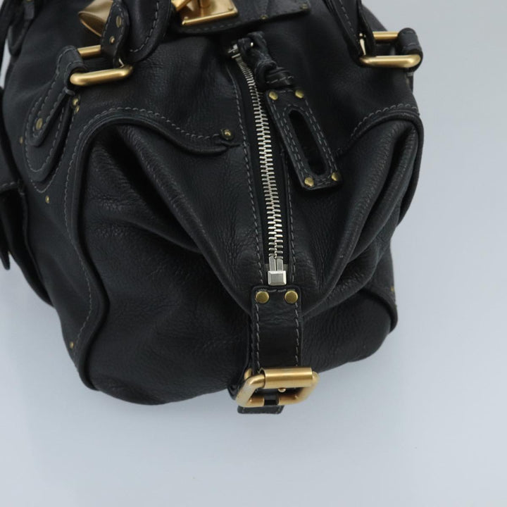 Chloe Paddington Hand Bag Leather Black Gold Silver am7153