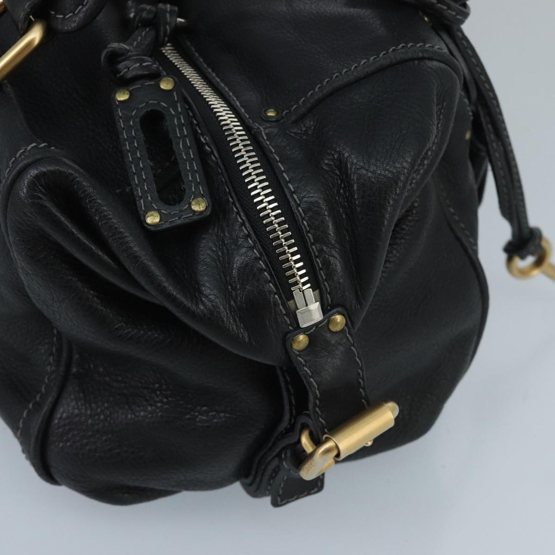 Chloe Paddington Hand Bag Leather Black Gold Silver am7153