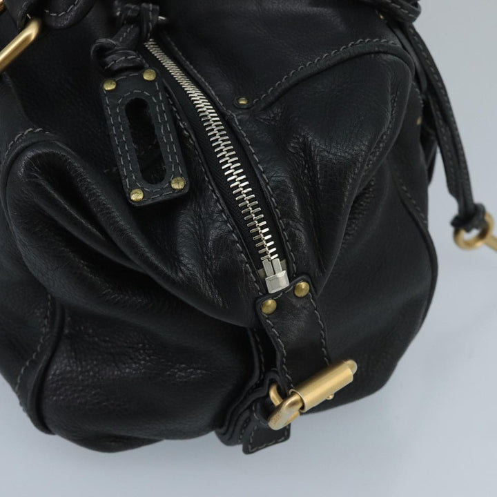 Chloe Paddington Hand Bag Leather Black Gold Silver am7153