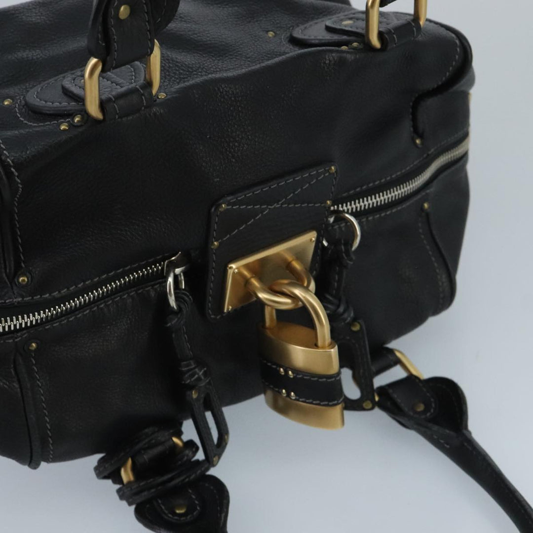 Chloe Paddington Hand Bag Leather Black Gold Silver am7153