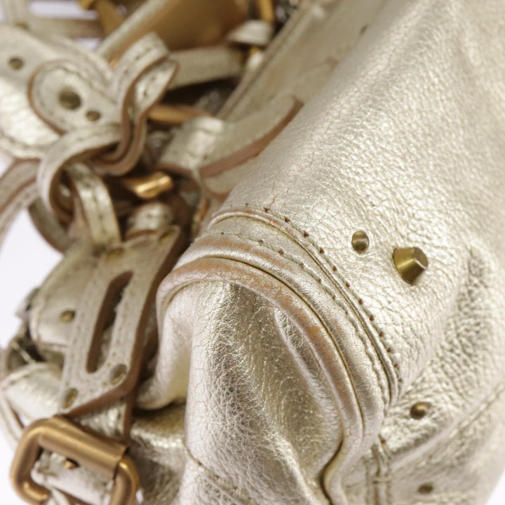 Chloe Paddington Hand Bag Leather Gold Tone Gold Silver am7159