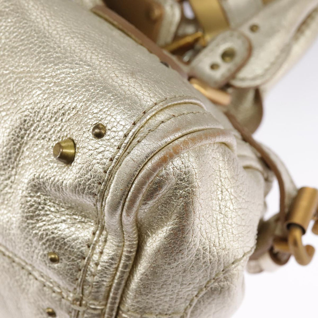 Chloe Paddington Hand Bag Leather Gold Tone Gold Silver am7159