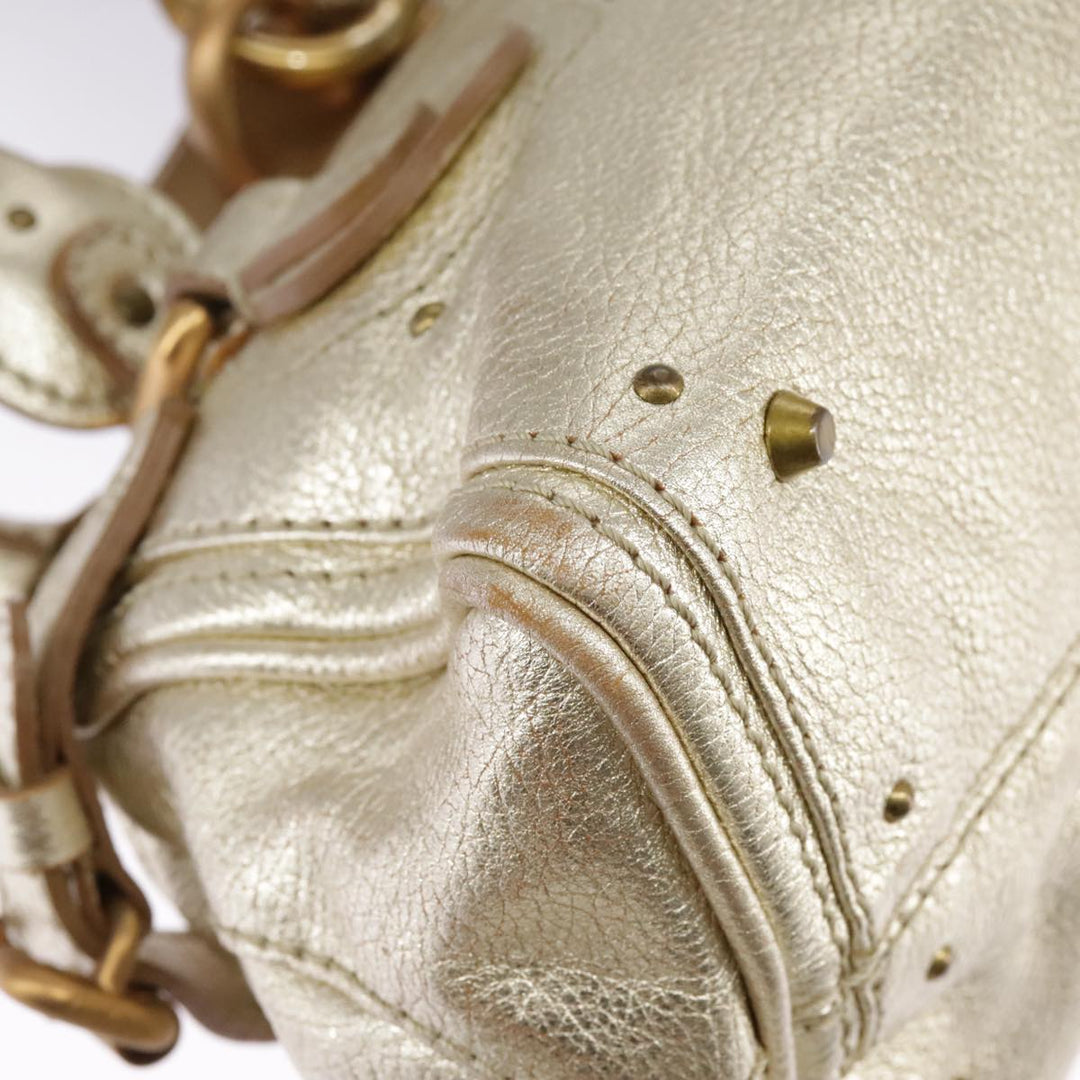 Chloe Paddington Hand Bag Leather Gold Tone Gold Silver am7159