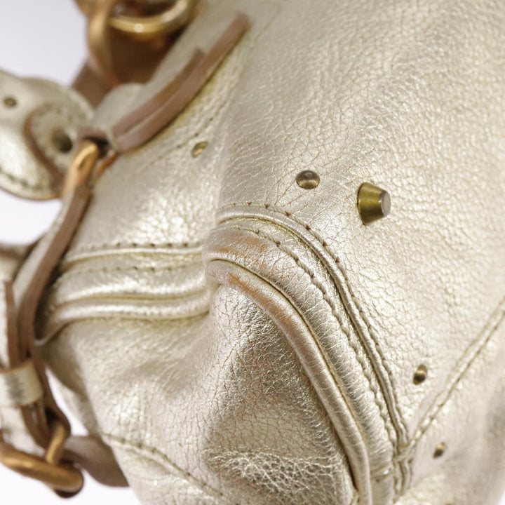 Chloe Paddington Hand Bag Leather Gold Tone Gold Silver am7159