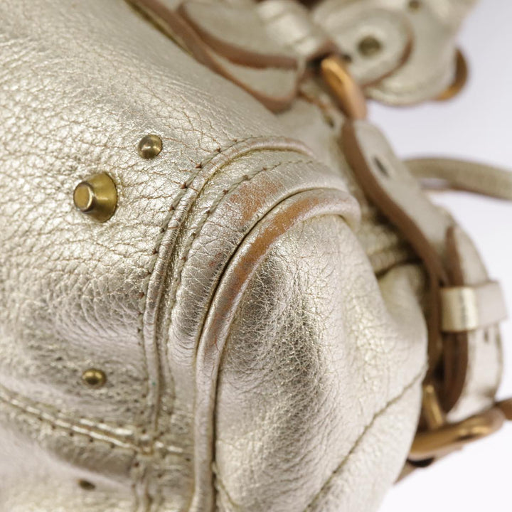 Chloe Paddington Hand Bag Leather Gold Tone Gold Silver am7159