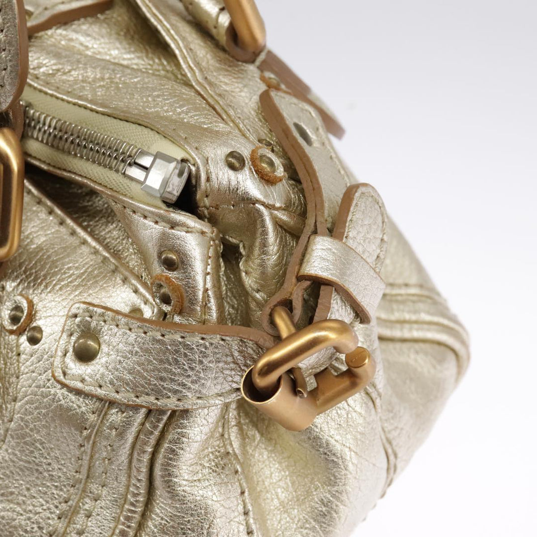 Chloe Paddington Hand Bag Leather Gold Tone Gold Silver am7159