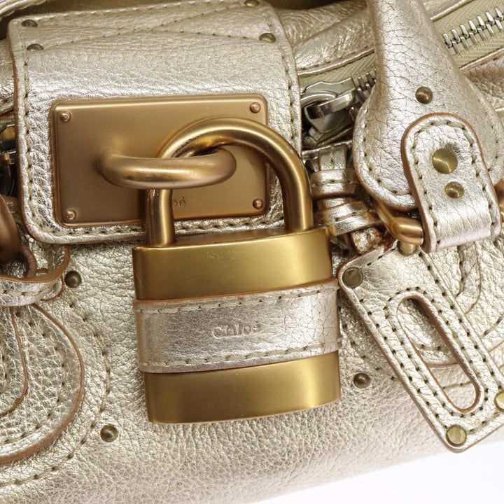 Chloe Paddington Hand Bag Leather Gold Tone Gold Silver am7159