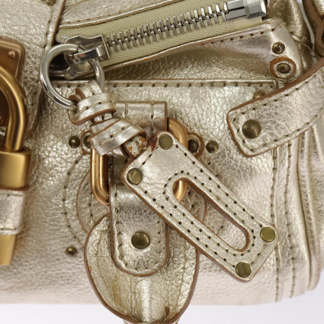 Chloe Paddington Hand Bag Leather Gold Tone Gold Silver am7159