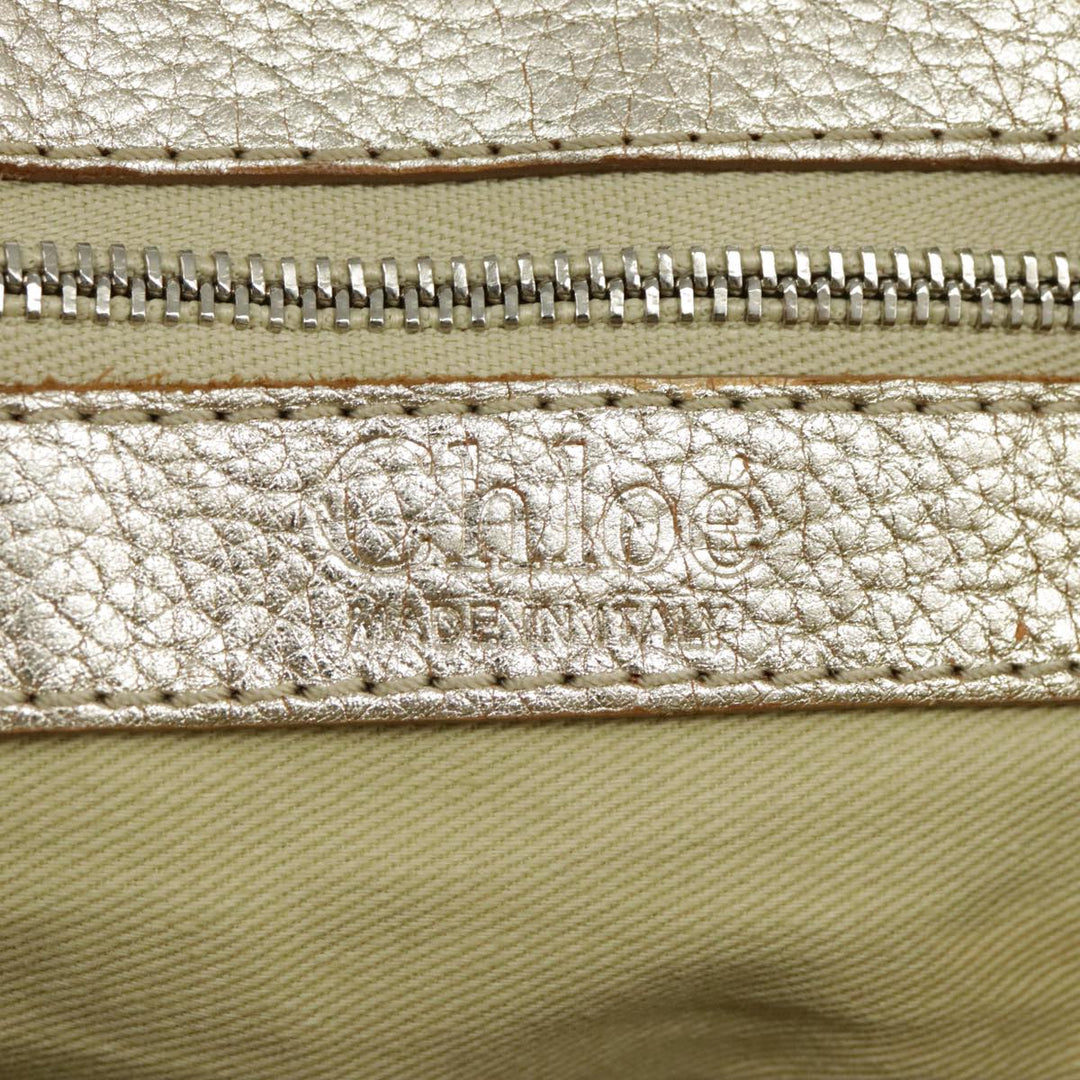 Chloe Paddington Hand Bag Leather Gold Tone Gold Silver am7159