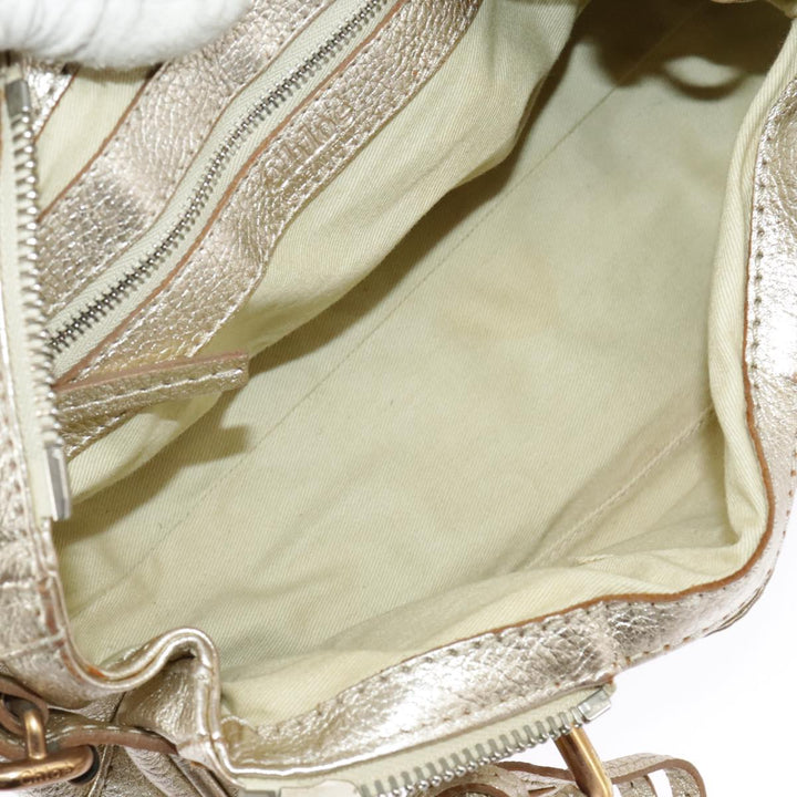 Chloe Paddington Hand Bag Leather Gold Tone Gold Silver am7159