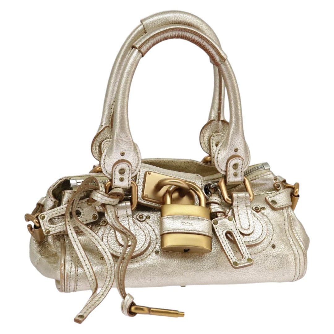 Chloe Paddington Hand Bag Leather Gold Tone Gold Silver am7159