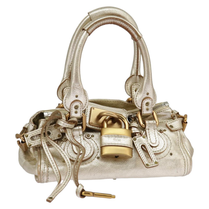 Chloe Paddington Hand Bag Leather Gold Tone Gold Silver am7159