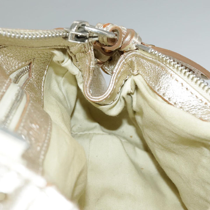 Chloe Paddington Hand Bag Leather Gold Tone Gold Silver am7159