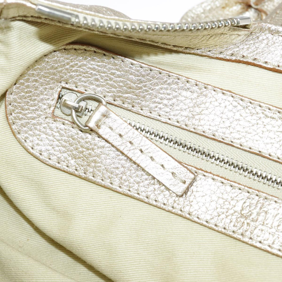 Chloe Paddington Hand Bag Leather Gold Tone Gold Silver am7159