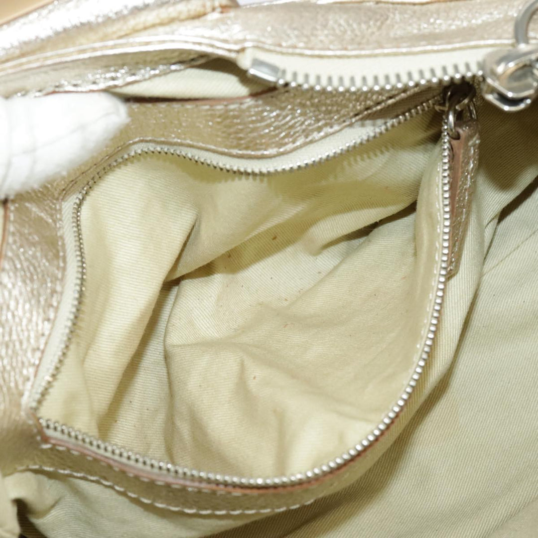 Chloe Paddington Hand Bag Leather Gold Tone Gold Silver am7159