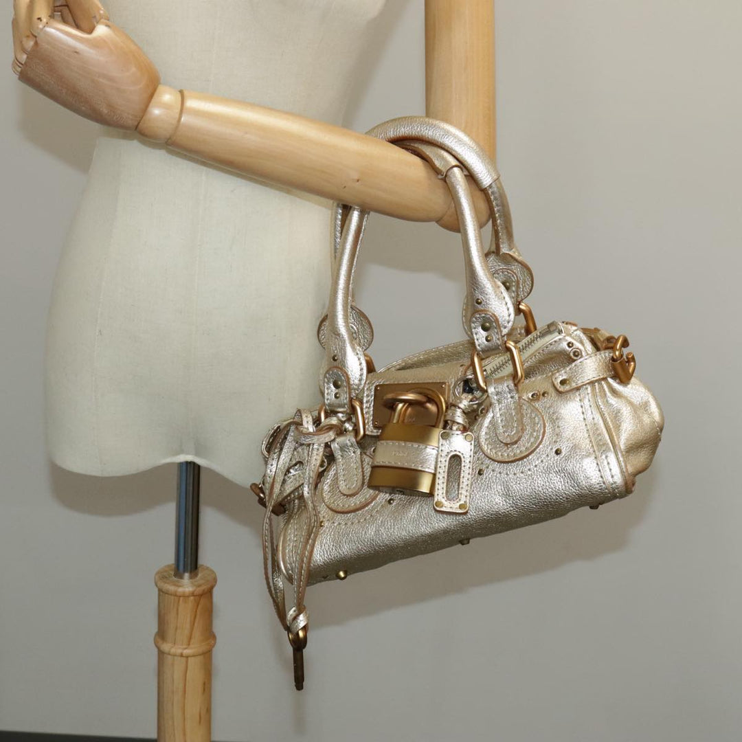 Chloe Paddington Hand Bag Leather Gold Tone Gold Silver am7159