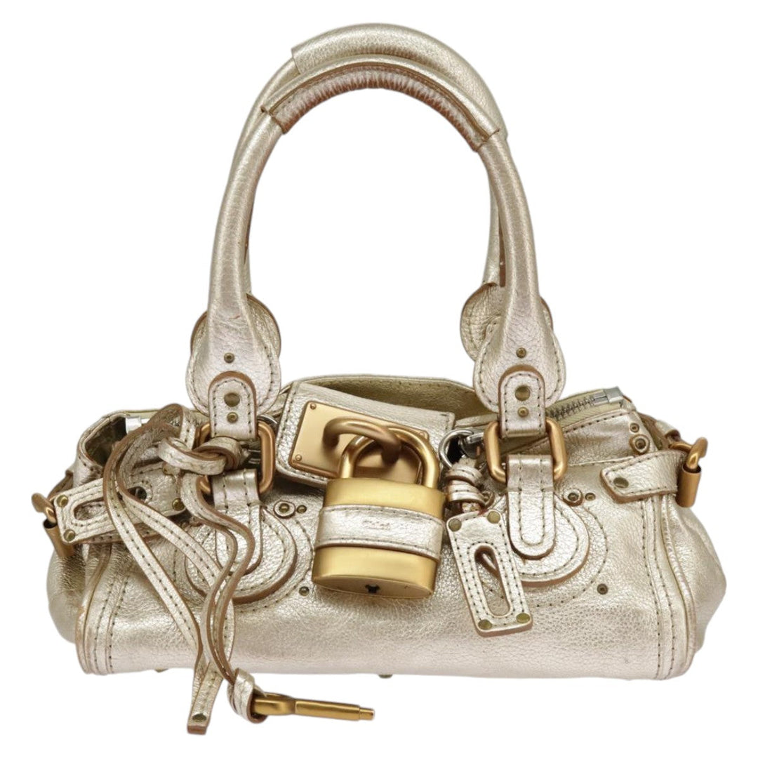 Chloe Paddington Hand Bag Leather Gold Tone Gold Silver am7159