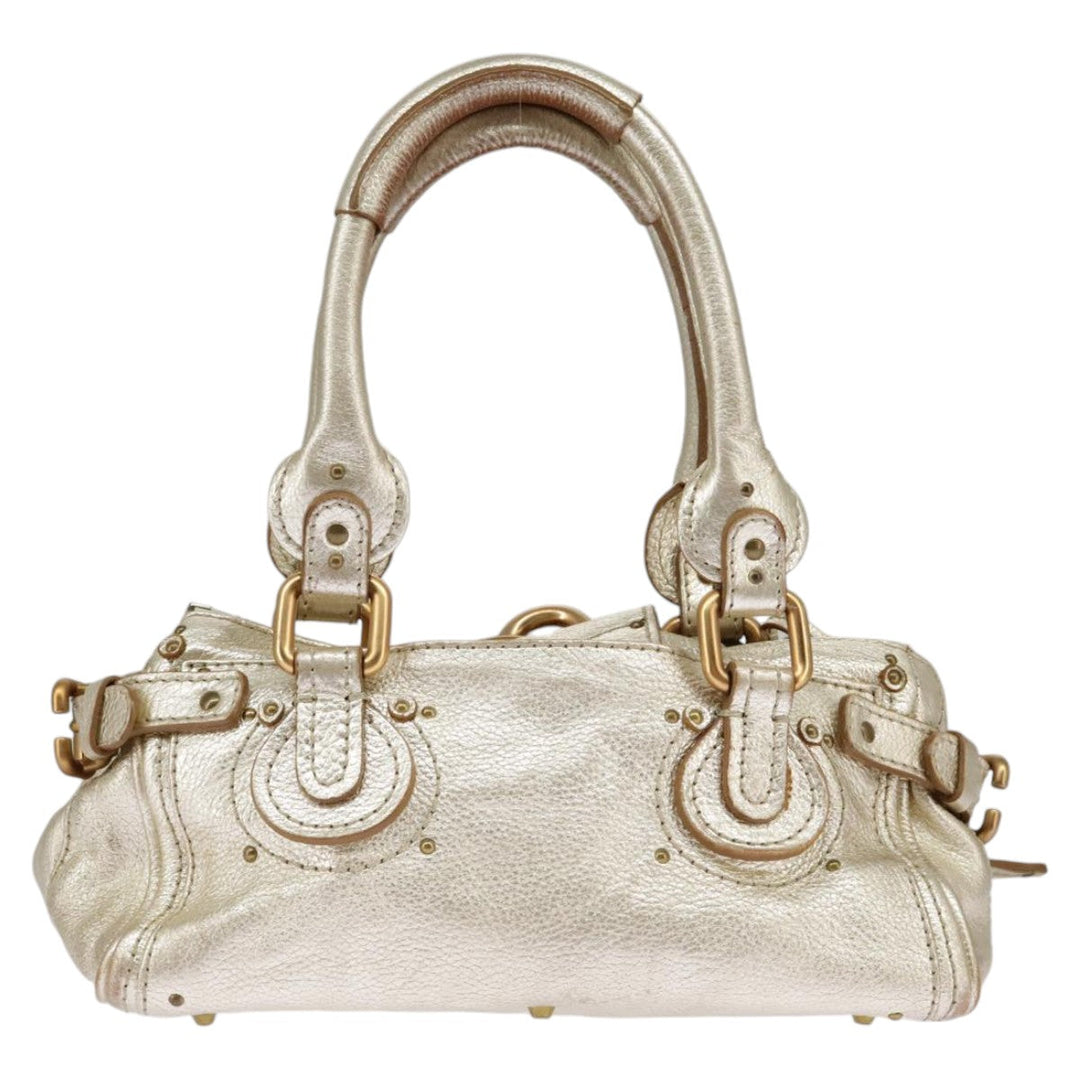 Chloe Paddington Hand Bag Leather Gold Tone Gold Silver am7159