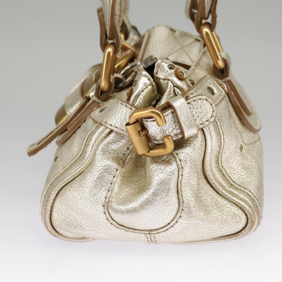 Chloe Paddington Hand Bag Leather Gold Tone Gold Silver am7159