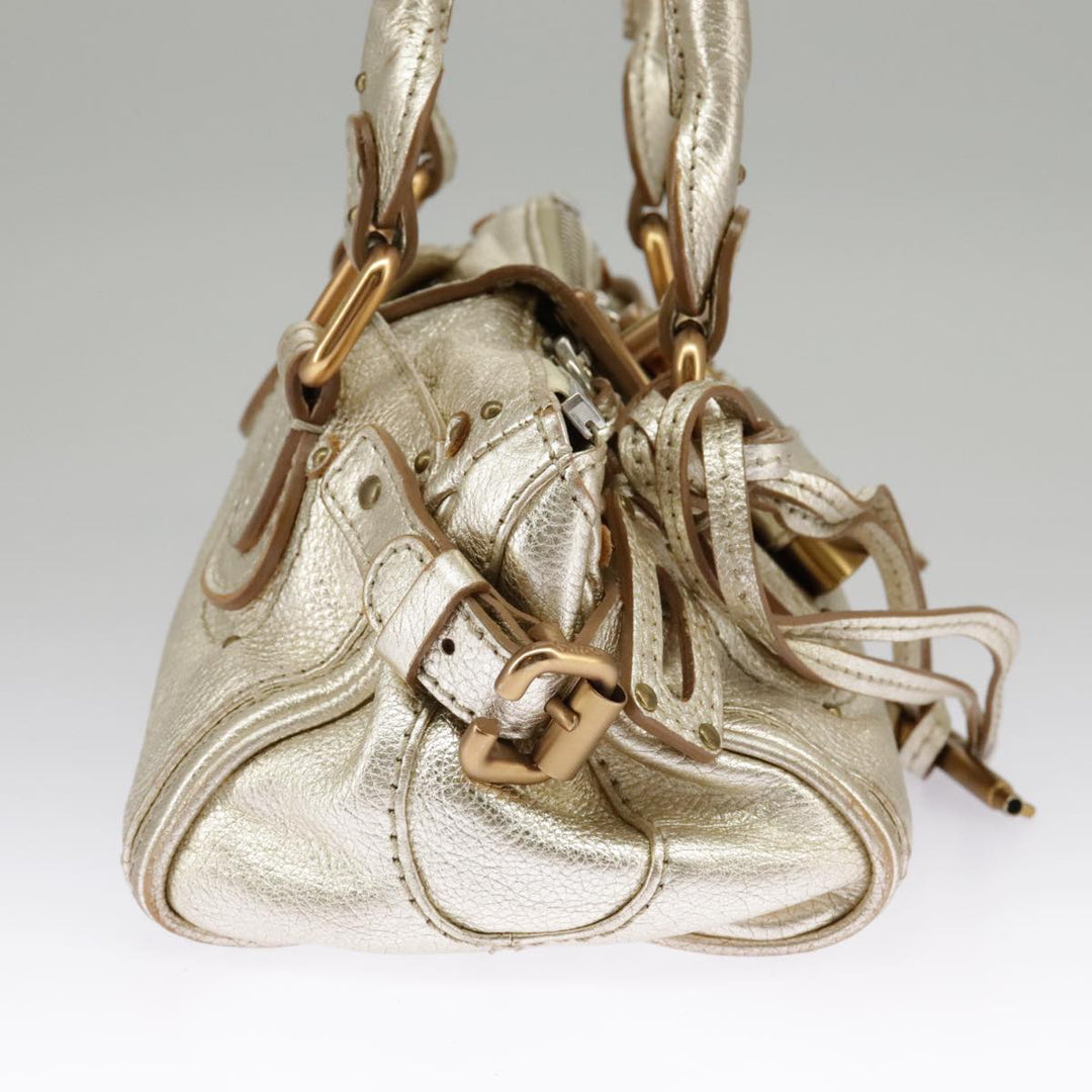 Chloe Paddington Hand Bag Leather Gold Tone Gold Silver am7159