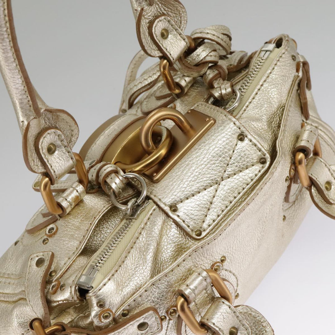 Chloe Paddington Hand Bag Leather Gold Tone Gold Silver am7159