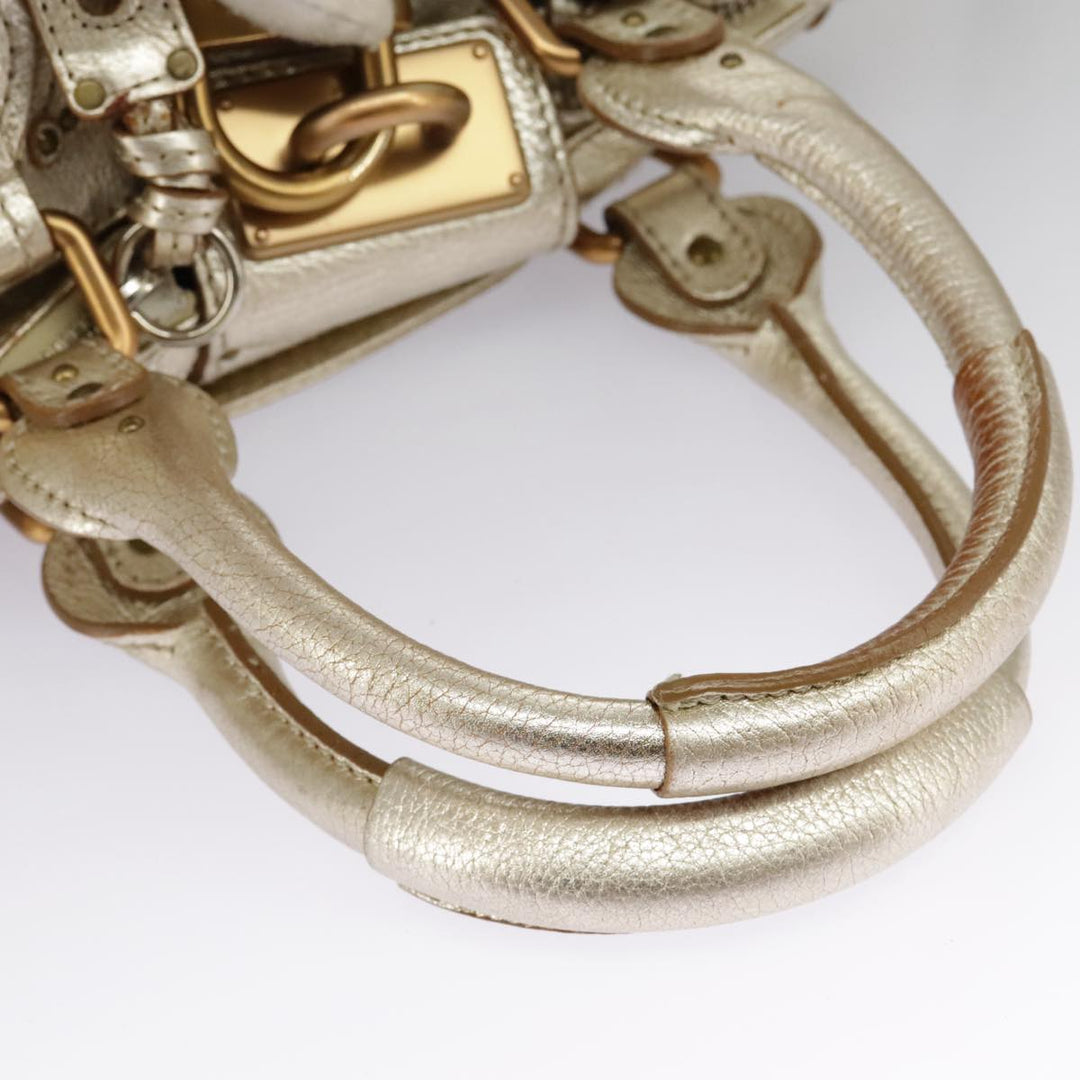 Chloe Paddington Hand Bag Leather Gold Tone Gold Silver am7159