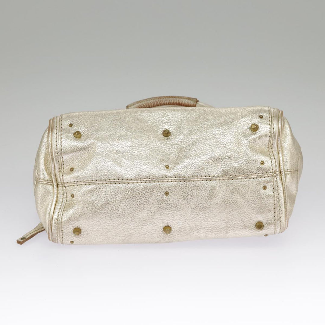 Chloe Paddington Hand Bag Leather Gold Tone Gold Silver am7159