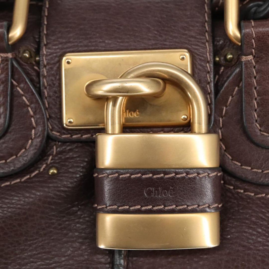 Chloe Paddington Hand Bag Leather Brown Gold Silver am7160